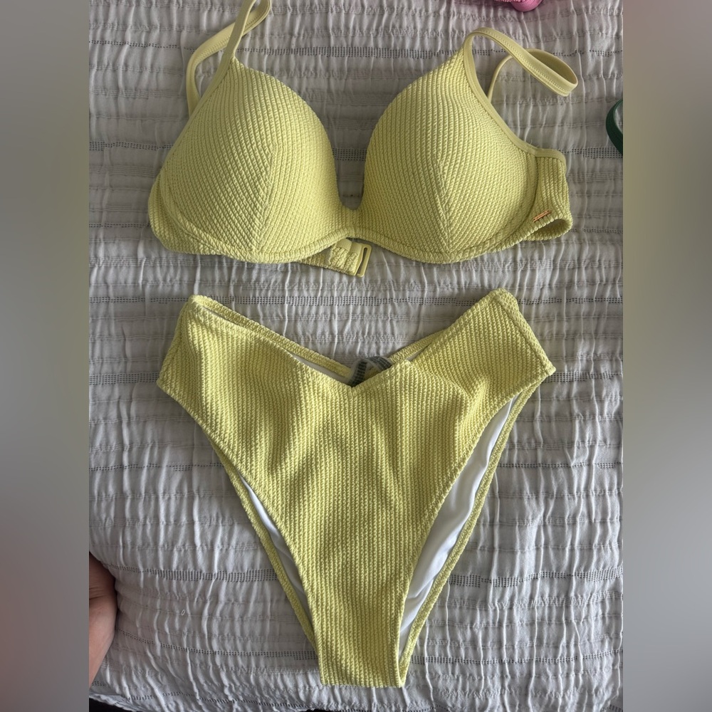 VS Yellow Textured Bikini Set